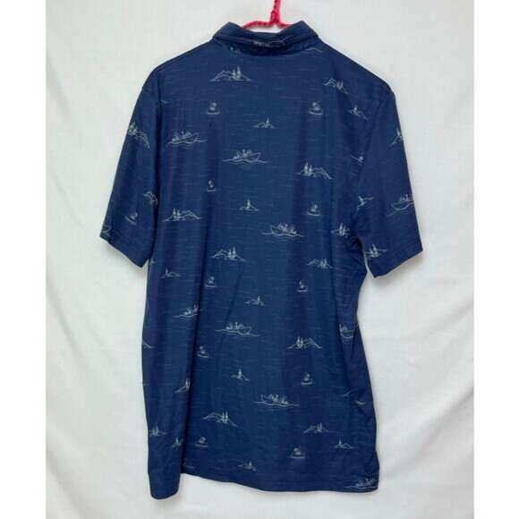 Travis Mathew Men L Blue Golf Polo Shirt Mountain Print Short Sleeve Performance - Picture 2 of 9
